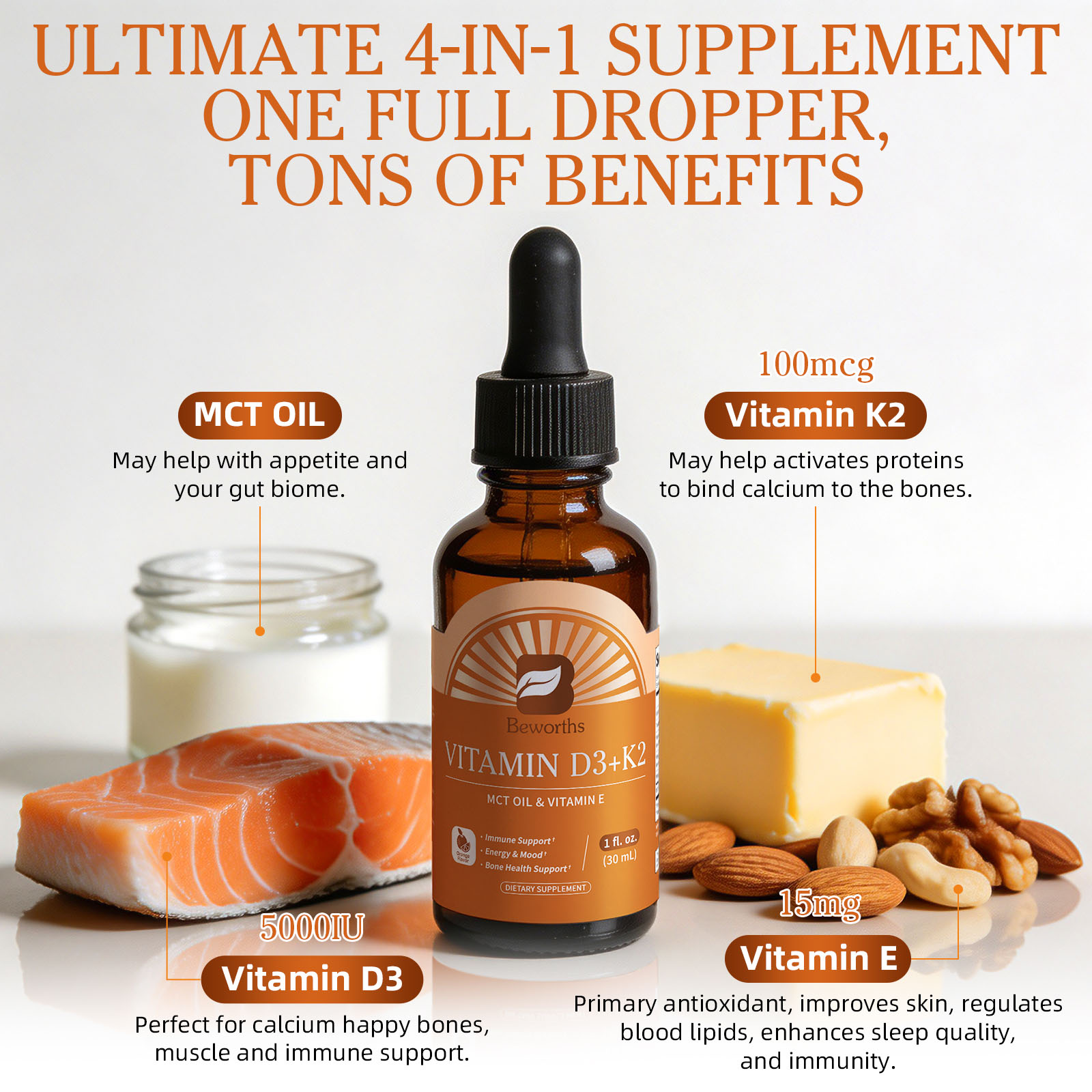BEWORTHS 30ML Vitamin D3 & K2  - Vitamin D3 K2 Drop recension och pris