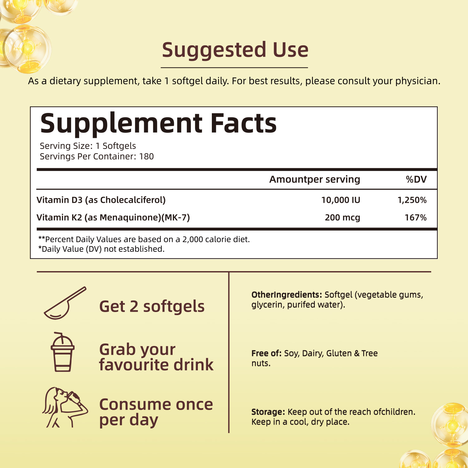 Vitamin D3 K2 Capsules, Vitami - Vitamin D3 K2 Drop recension och pris